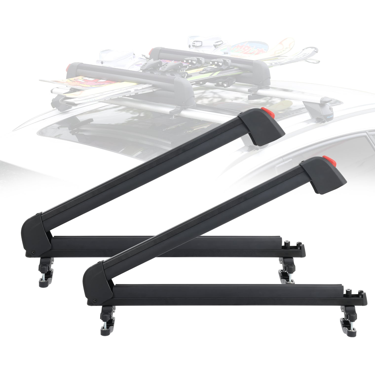 24.3 Inch Ski and Snowboard Rack for Car Roof, with TPV Rubber Padding and Lock, Fit 4 Pairs of Skis or 4 Snowboards