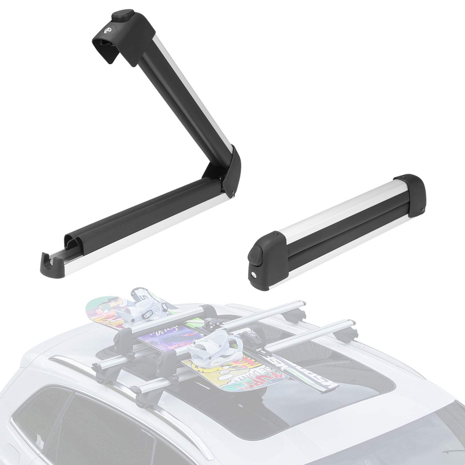 Ski and Snowboard Rack for Car Roof, with TPV Rubber Padding and Lock