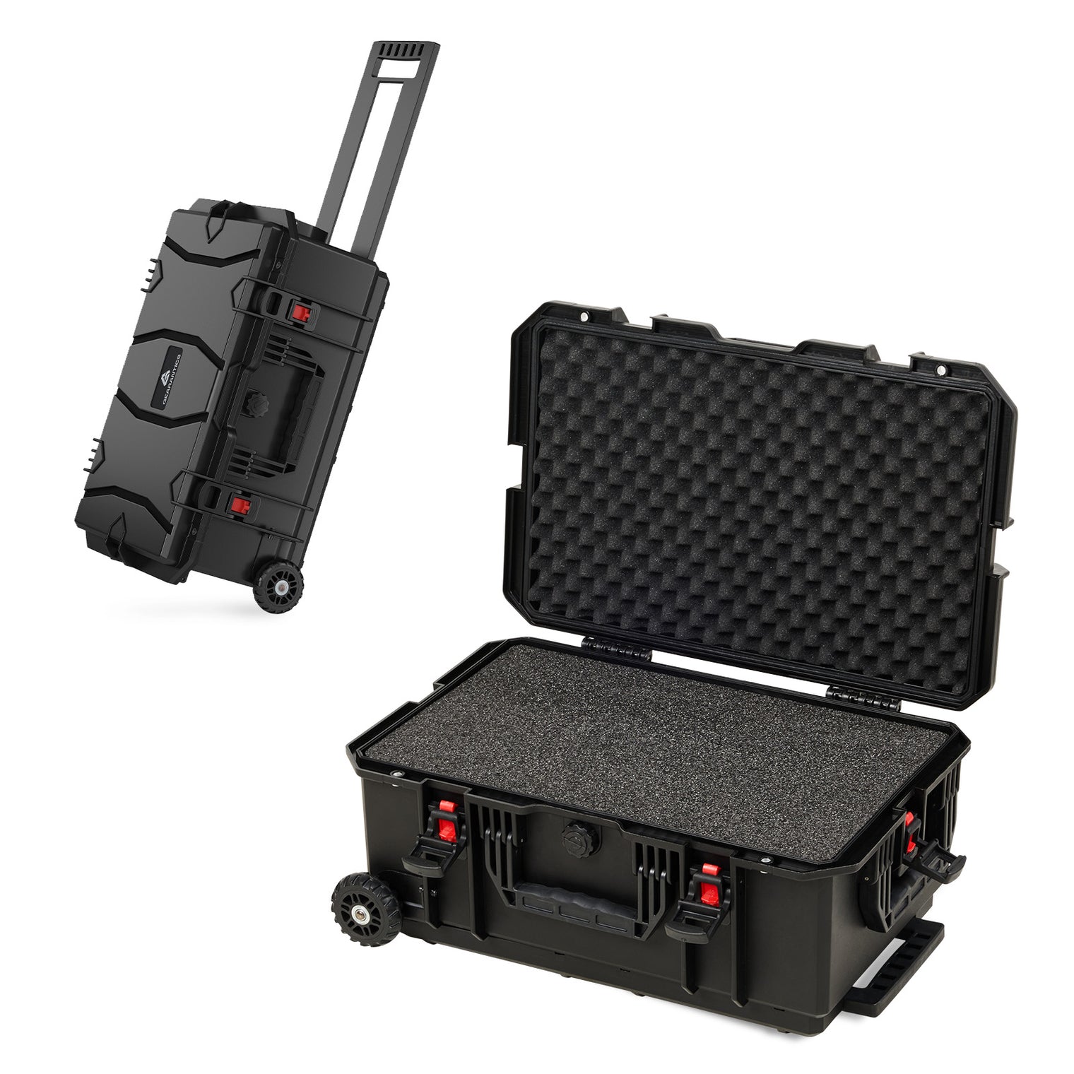 Weatherproof Hard Case, Trolley Case with Wheels, Retractable Pull Handle, Easy-Cut Grid Foam, IP67 Waterproof Case for Camera, Drones and Gear