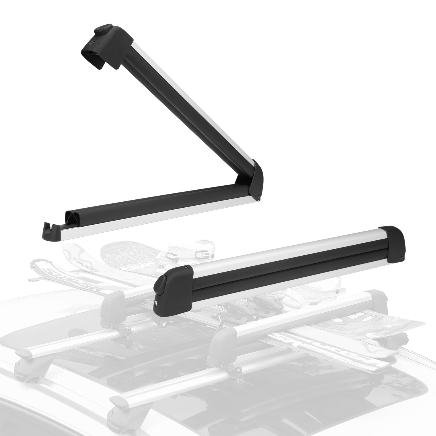 24.3 Inch Ski and Snowboard Rack for Car Roof, with TPV Rubber Padding and Lock, Fit 4 Pairs of Skis or 4 Snowboards