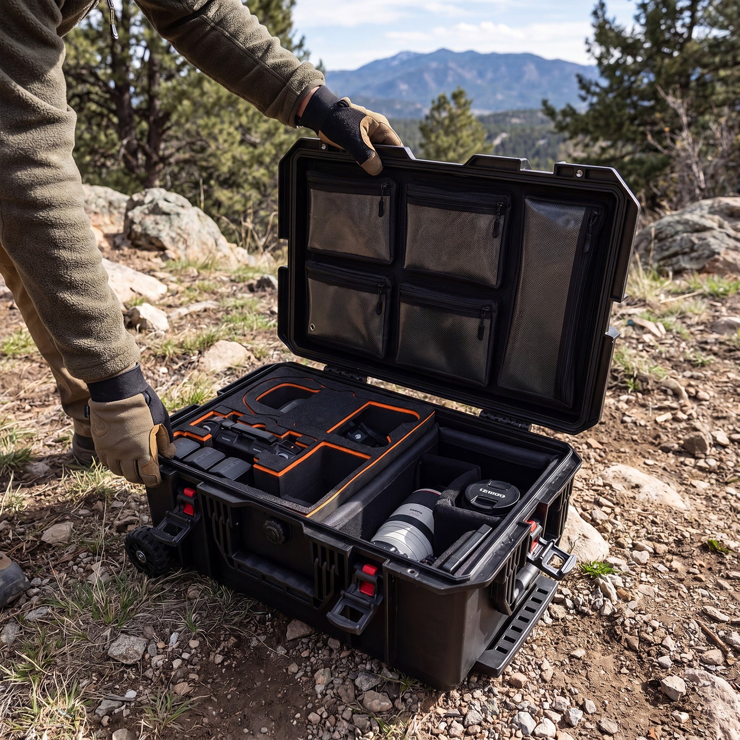 Weatherproof Hard Case for DJI Mavic 4 Pro & Mavic 3 Pro, Trolley Case with Custom-Cut EVA Foam, Wheels & Retractable Pull Handle, IP67 Waterproof Case for Camera, Drones and Gear