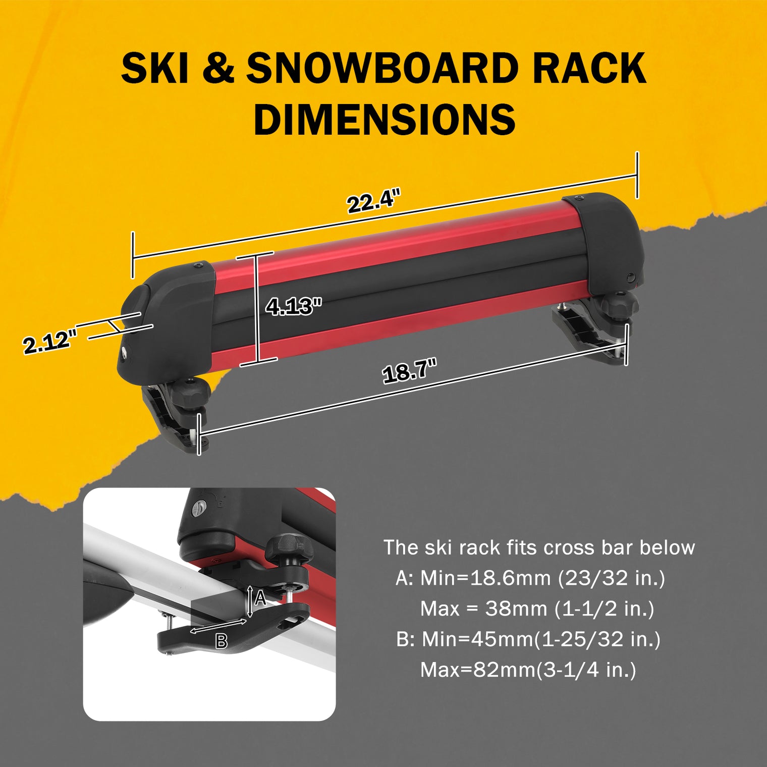 Ski and Snowboard Rack for Car Roof, with TPV Rubber Padding and Lock