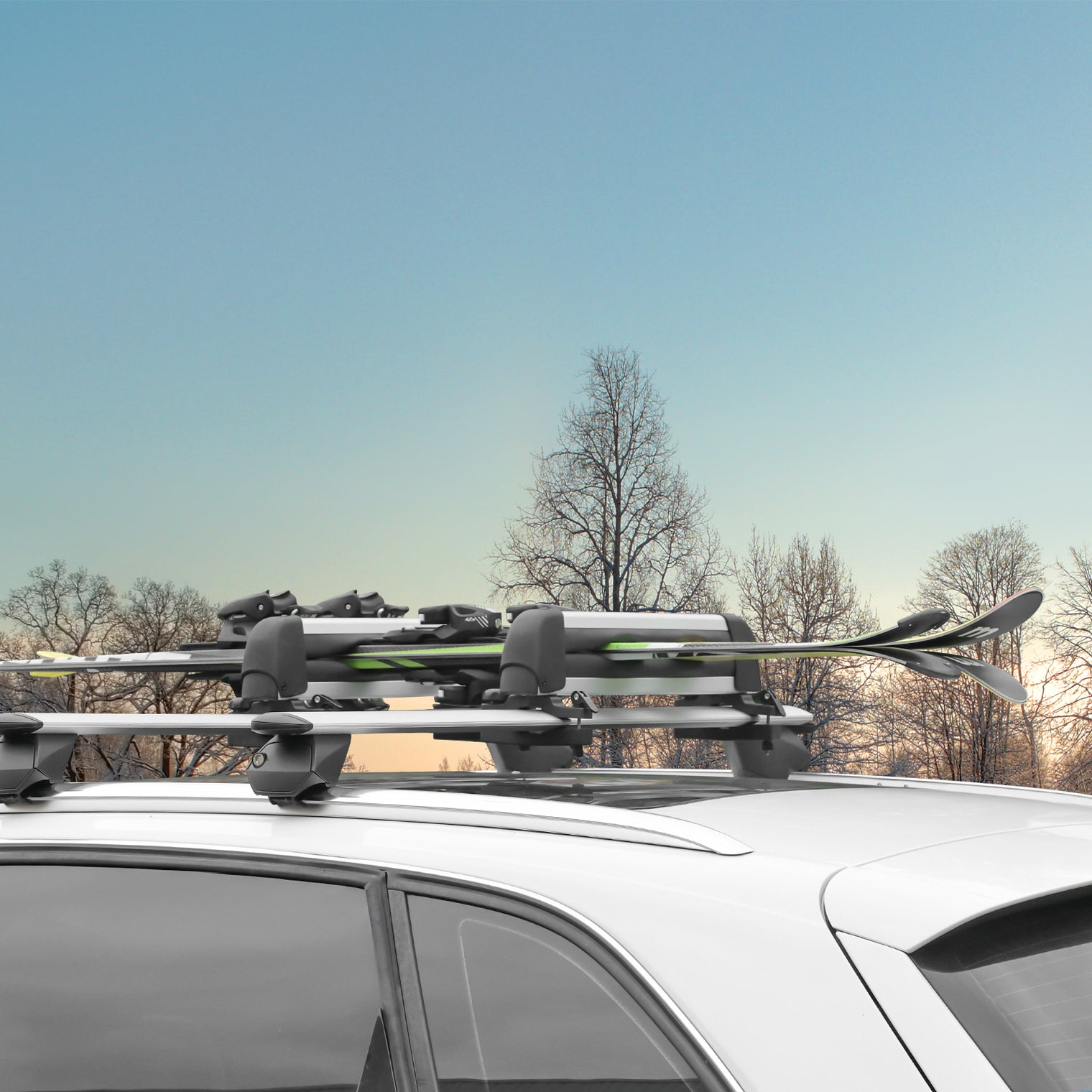 Ski and Snowboard Rack for Car Roof, with TPV Rubber Padding and Lock