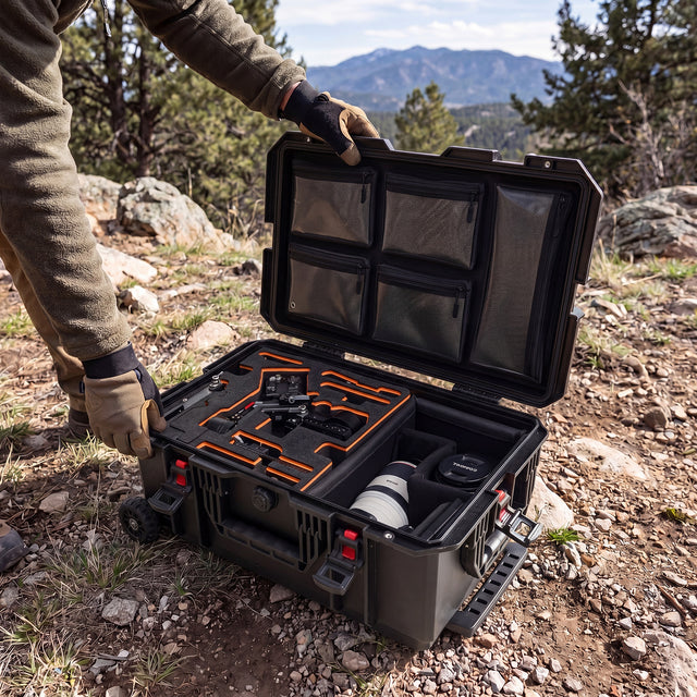 Weatherproof Hard Case for DJI Gimbal, Trolley Case with Custom-Cut EVA Foam, Wheels & Retractable Pull Handle, IP67 Waterproof Case for Camera, Drones and Gear