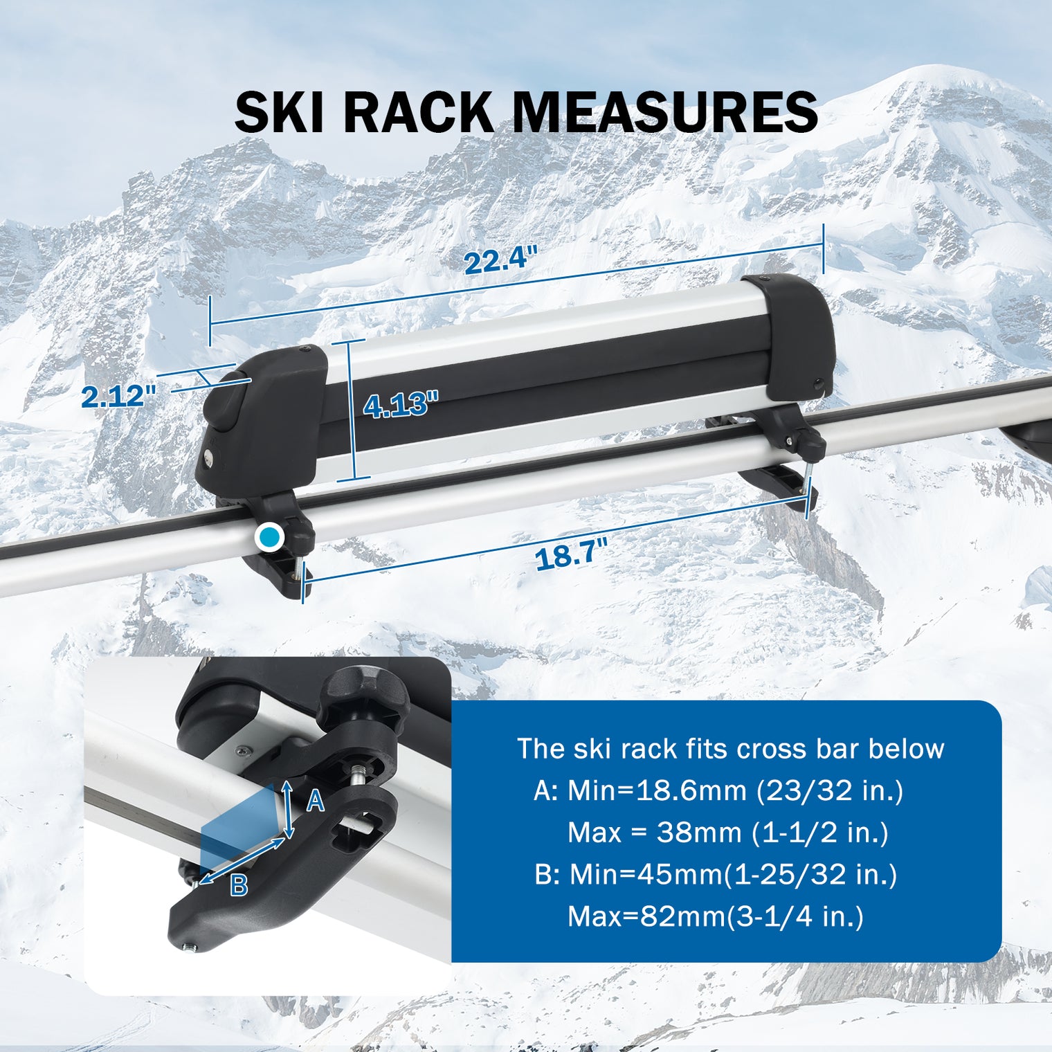 16.3 Inch Ski and Snowboard Rack for Car Roof, with TPV Rubber Padding and Lock, Fit 2 Pairs of Skis or 2 Snowboards