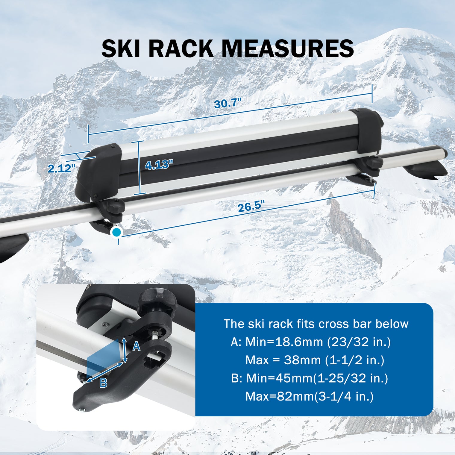 24.3 Inch Ski and Snowboard Rack for Car Roof, with TPV Rubber Padding and Lock, Fit 4 Pairs of Skis or 4 Snowboards