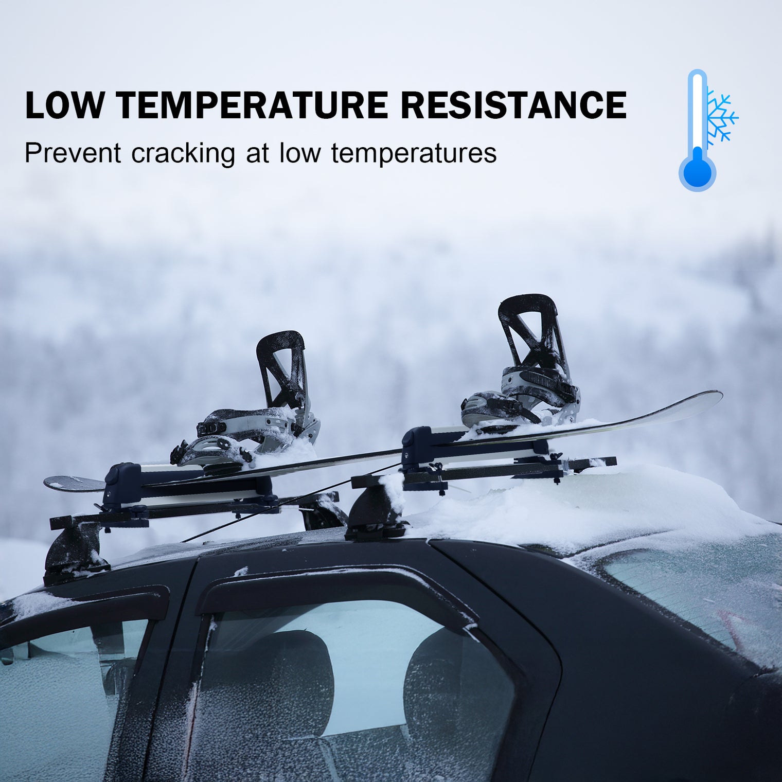 16.3 Inch Ski and Snowboard Rack for Car Roof, with TPV Rubber Padding and Lock, Fit 2 Pairs of Skis or 2 Snowboards