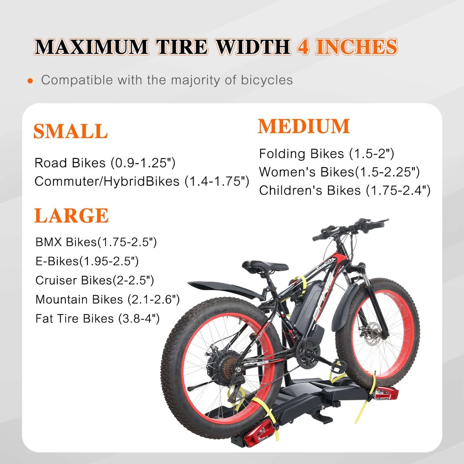 2 E-Bike Foldable Hitch Mount Rack with Light for 2" Receiver SUV & Trucks, Up to 4'' Fat Tire, Lockable Hitch Racks for E-Bike with Ramp and Wheels, 200 LBS Capacity