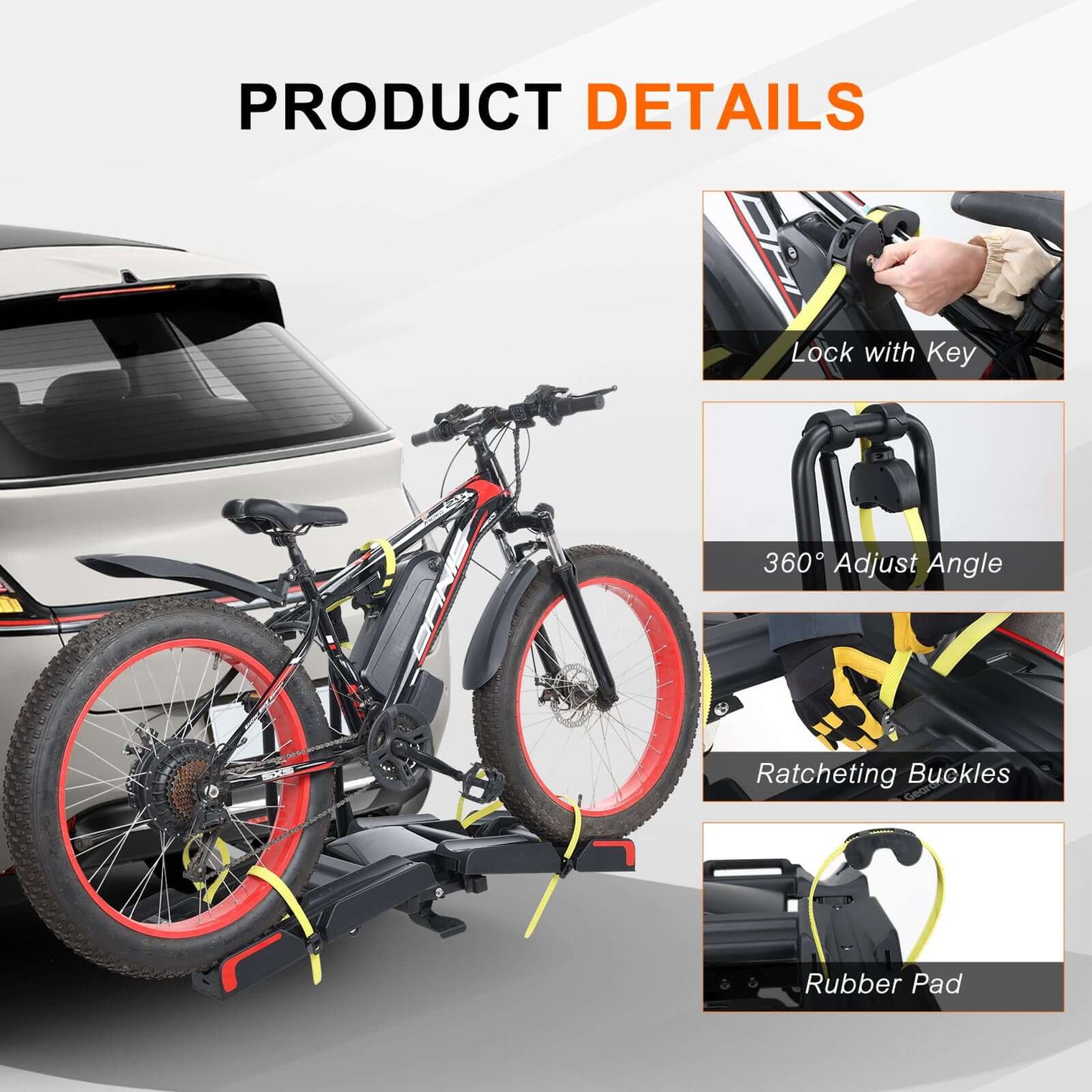 2 E-Bike Foldable Hitch Mount Rack for 2" Receiver SUV & Trucks, Up to 4'' Fat Tire, Lockable Hitch Racks for E-Bike with Ramp and Wheels, 200 LBS Capacity