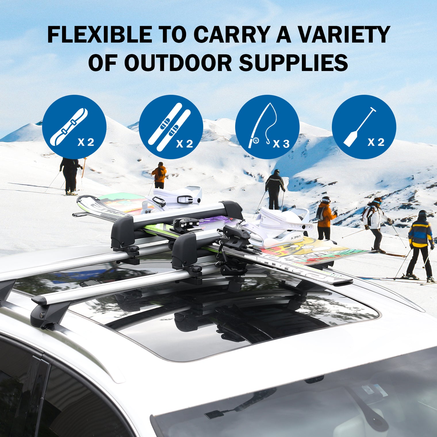 16.3 Inch Ski and Snowboard Rack for Car Roof, with TPV Rubber Padding and Lock, Fit 2 Pairs of Skis or 2 Snowboards