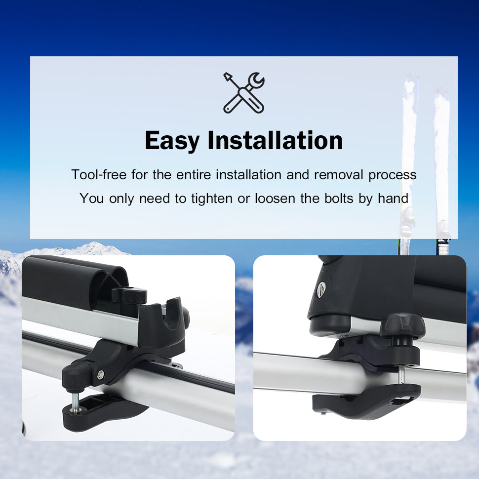 24.3 Inch Ski and Snowboard Rack for Car Roof, with TPV Rubber Padding and Lock, Fit 4 Pairs of Skis or 4 Snowboards