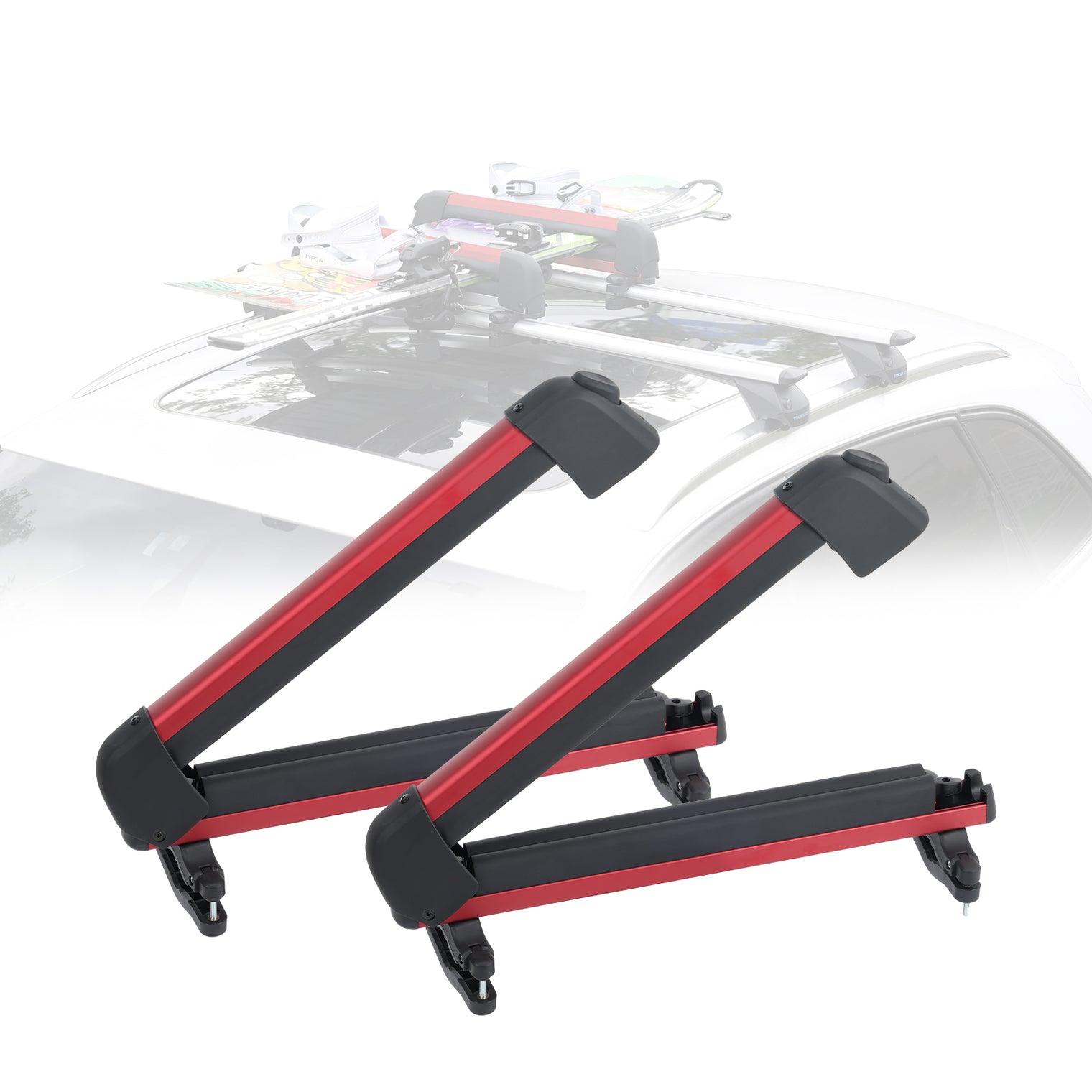 Ski and Snowboard Rack for Car Roof, with TPV Rubber Padding and Lock