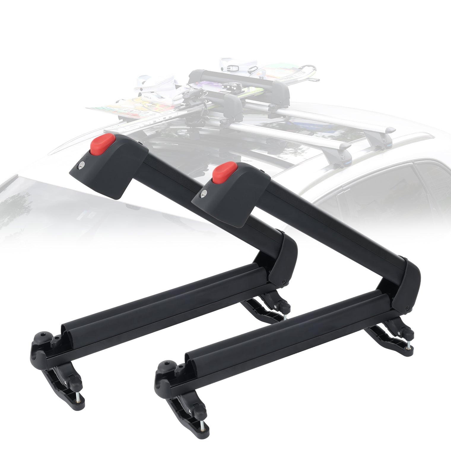 16.3 Inch Ski and Snowboard Rack for Car Roof, with TPV Rubber Padding and Lock, Fit 2 Pairs of Skis or 2 Snowboards