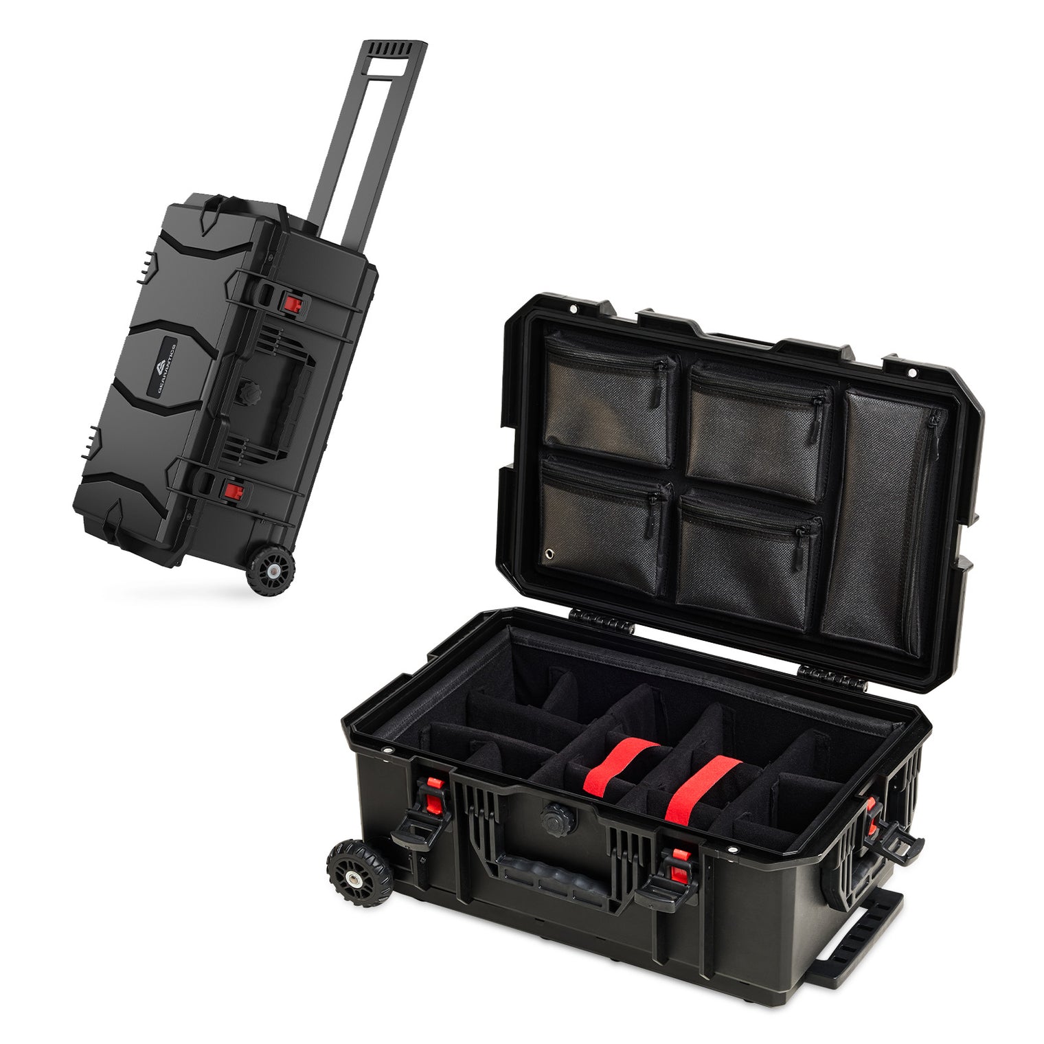 Weatherproof Hard Case, Trolley Case with Wheels, Retractable Pull Handle, IP67 Waterproof Case for Camera, Drones and Gear
