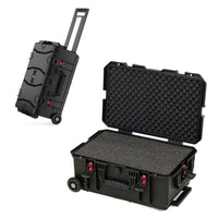 Weatherproof Hard Case, Trolley Case with Wheels, Retractable Pull Handle, Easy-Cut Grid Foam, IP67 Waterproof Case for Camera, Drones and Gear