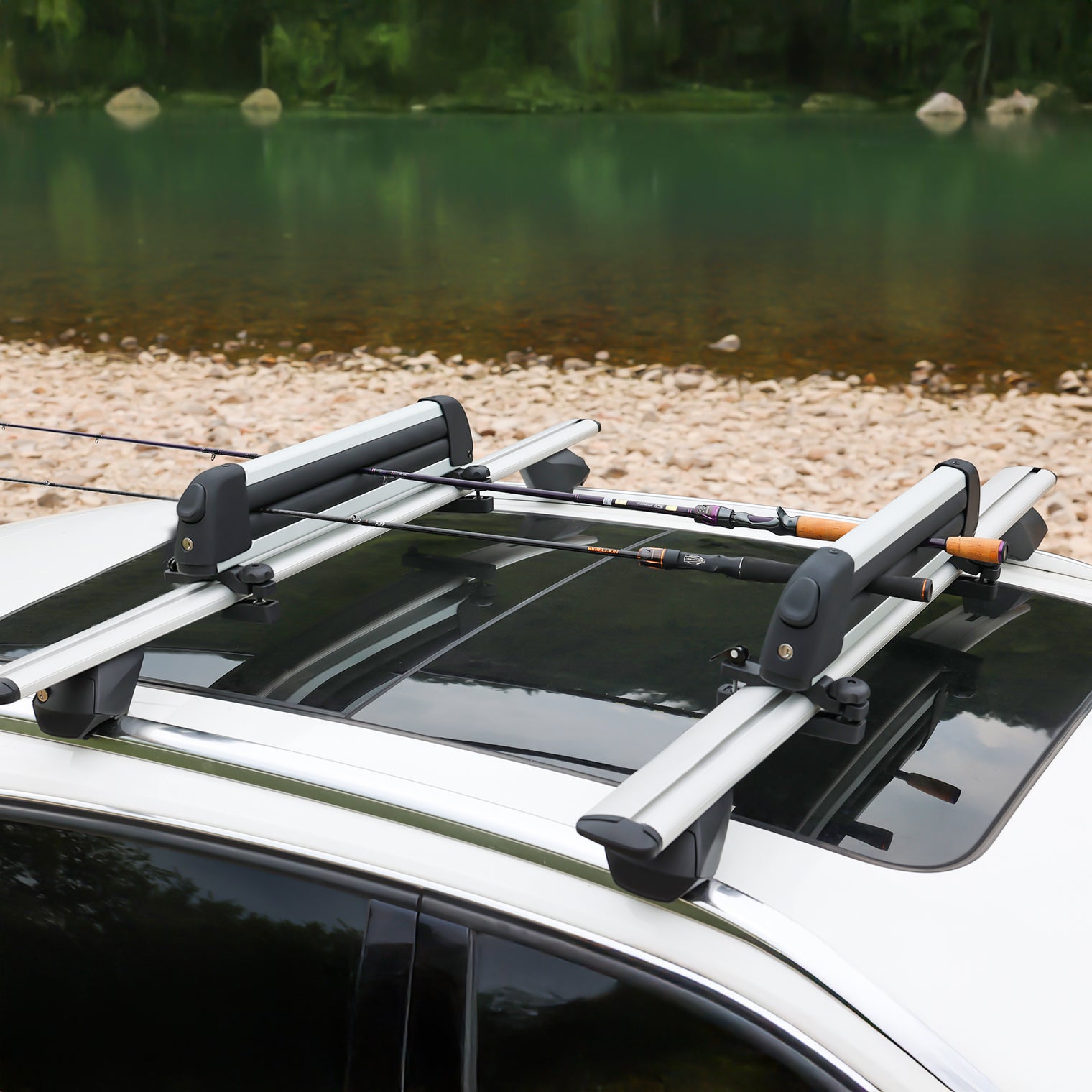 Ski and Snowboard Rack for Car Roof, with TPV Rubber Padding and Lock