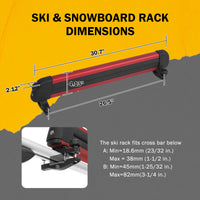 24.3 Inch Ski and Snowboard Rack for Car Roof, with TPV Rubber Padding and Lock, Fit 4 Pairs of Skis or 4 Snowboards