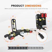 2 E-Bike Foldable Hitch Mount Rack with Light for 2" Receiver SUV & Trucks, Up to 4'' Fat Tire, Lockable Hitch Racks for E-Bike with Ramp and Wheels, 200 LBS Capacity