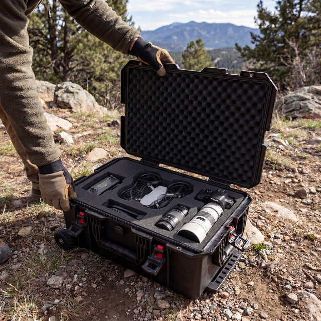Weatherproof Hard Case, Trolley Case with Wheels, Retractable Pull Handle, Easy-Cut Grid Foam, IP67 Waterproof Case for Camera, Drones and Gear