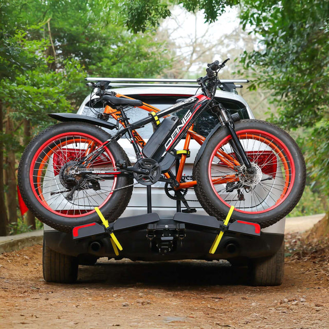 2 E-Bike Foldable Hitch Mount Rack for 2" Receiver SUV & Trucks, Up to 4'' Fat Tire, Lockable Hitch Racks for E-Bike with Ramp and Wheels, 200 LBS Capacity