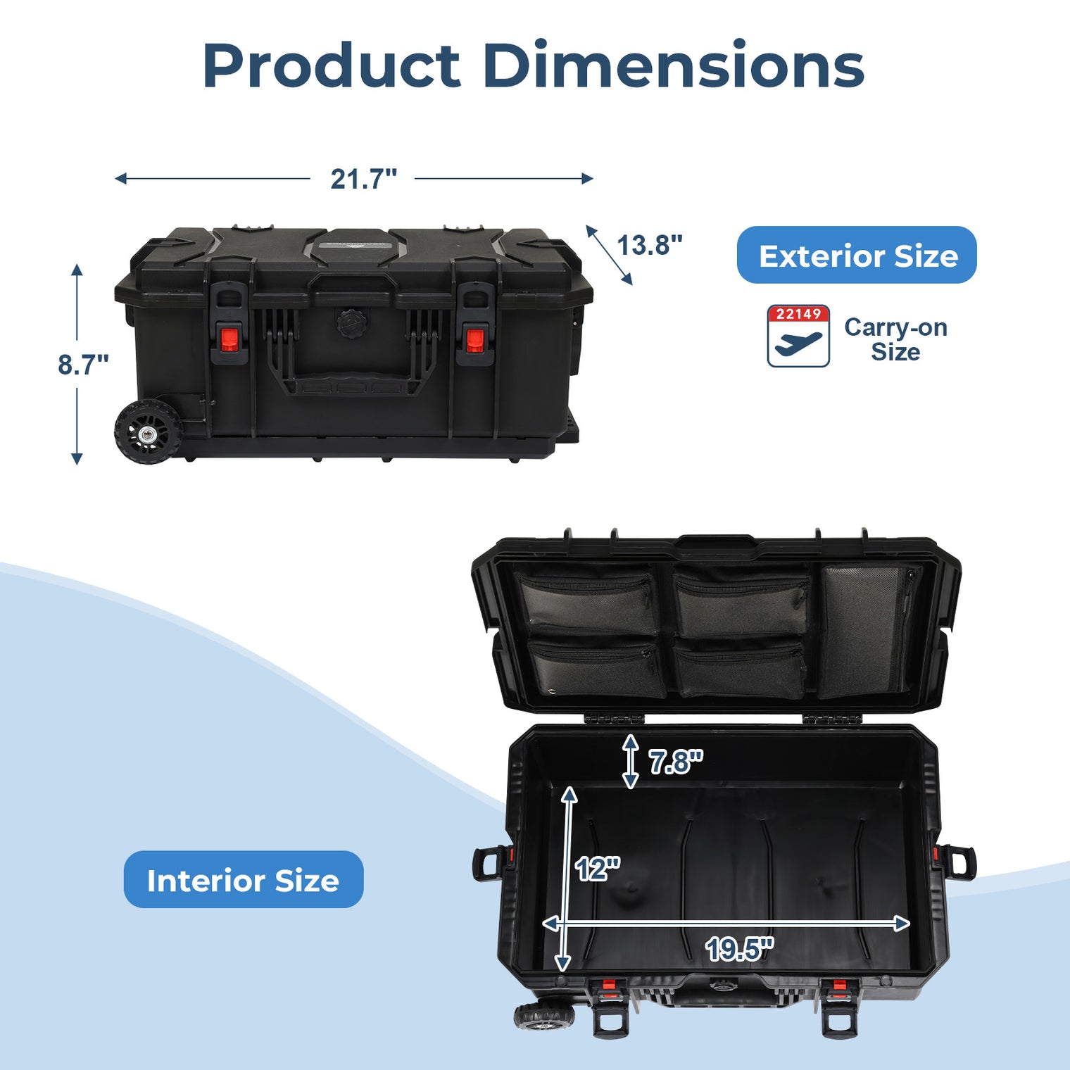 Weatherproof Hard Case, Trolley Case with Wheels, Retractable Pull Handle, IP67 Waterproof Case for Camera, Drones and Gear