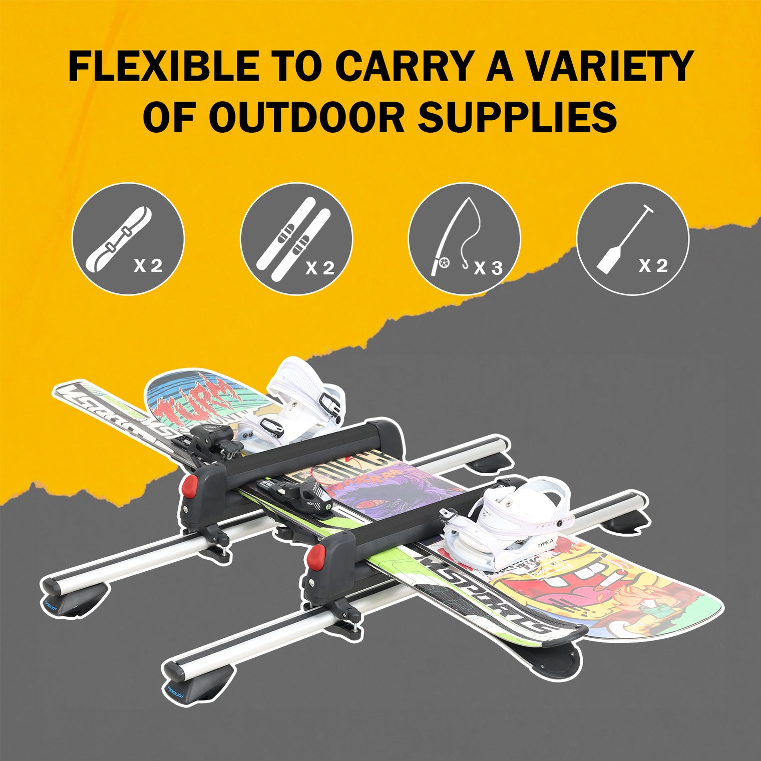 16.3 Inch Ski and Snowboard Rack for Car Roof, with TPV Rubber Padding and Lock, Fit 2 Pairs of Skis or 2 Snowboards