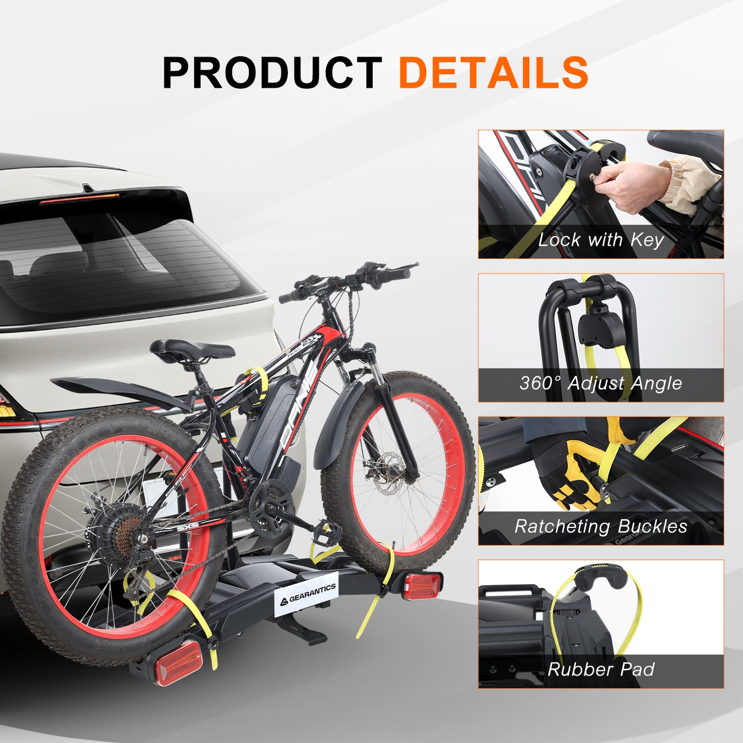 2 E-Bike Foldable Hitch Mount Rack with Light for 2" Receiver SUV & Trucks, Up to 4'' Fat Tire, Lockable Hitch Racks for E-Bike with Ramp and Wheels, 200 LBS Capacity