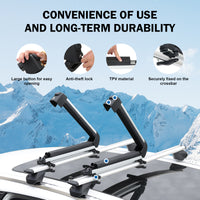 Ski and Snowboard Rack for Car Roof, with TPV Rubber Padding and Lock