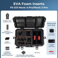 Weatherproof Hard Case for DJI Mavic 4 Pro & Mavic 3 Pro, Trolley Case with Custom-Cut EVA Foam, Wheels & Retractable Pull Handle, IP67 Waterproof Case for Camera, Drones and Gear