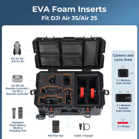 Weatherproof Hard Case for DJI Air 3S & Air 2S, Trolley Case with Custom-Cut EVA Foam, Wheels & Retractable Pull Handle, IP67 Waterproof Case for Camera, Drones and Gear