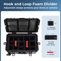 Weatherproof Hard Case, Trolley Case with Wheels, Retractable Pull Handle, IP67 Waterproof Case for Camera, Drones and Gear