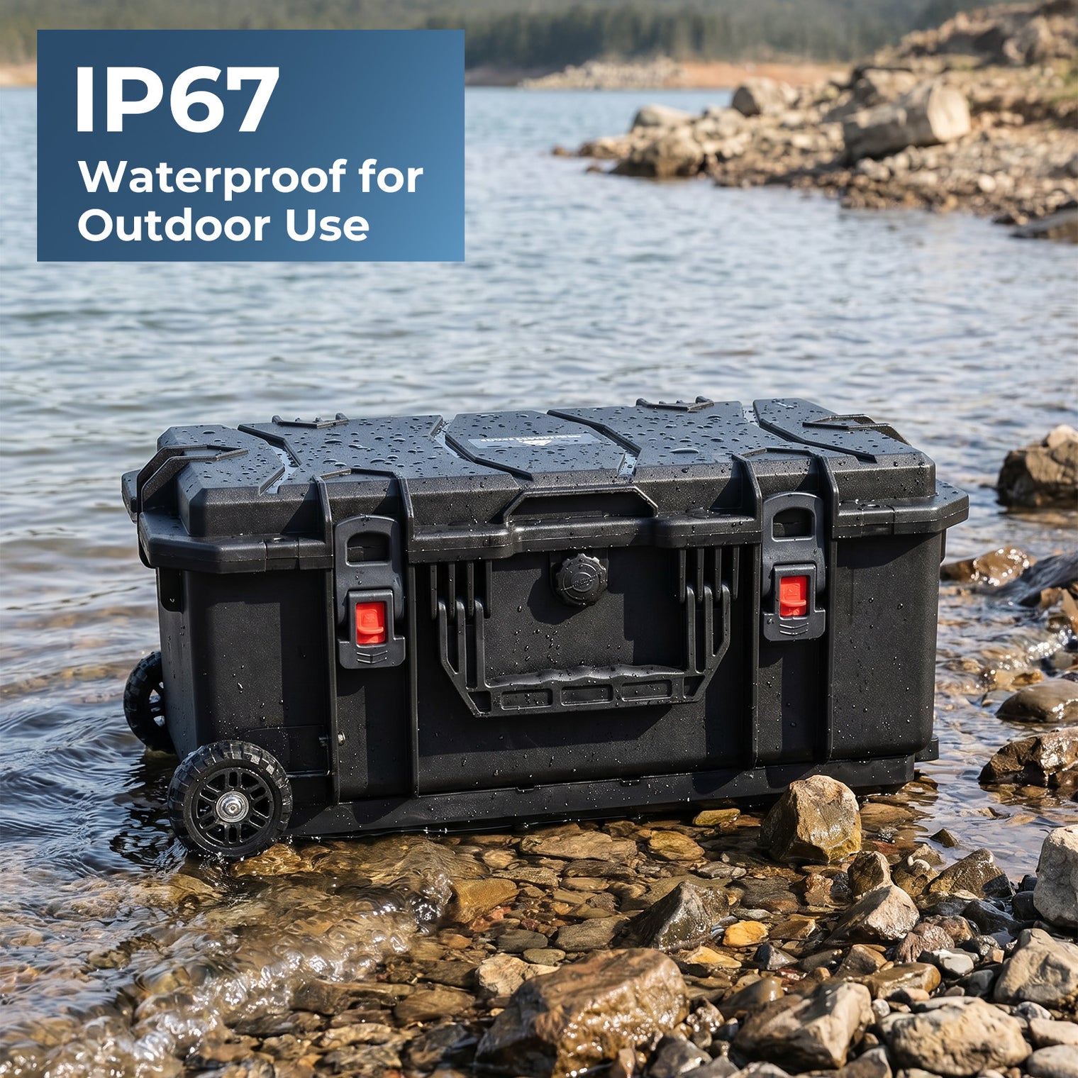 Weatherproof Hard Case, Trolley Case with Wheels, Retractable Pull Handle, Easy-Cut Grid Foam, IP67 Waterproof Case for Camera, Drones and Gear