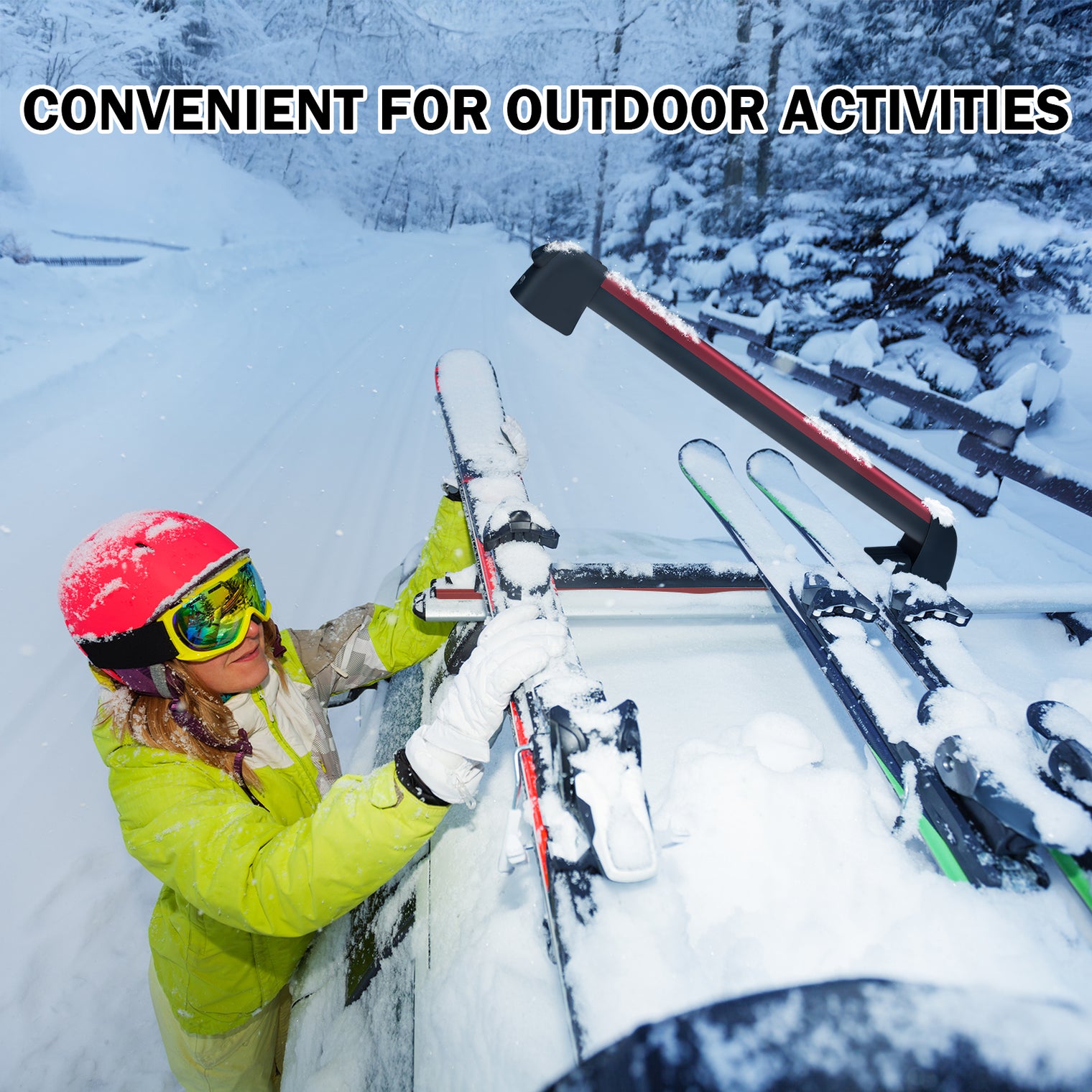 24.3 Inch Ski and Snowboard Rack for Car Roof, with TPV Rubber Padding and Lock, Fit 4 Pairs of Skis or 4 Snowboards